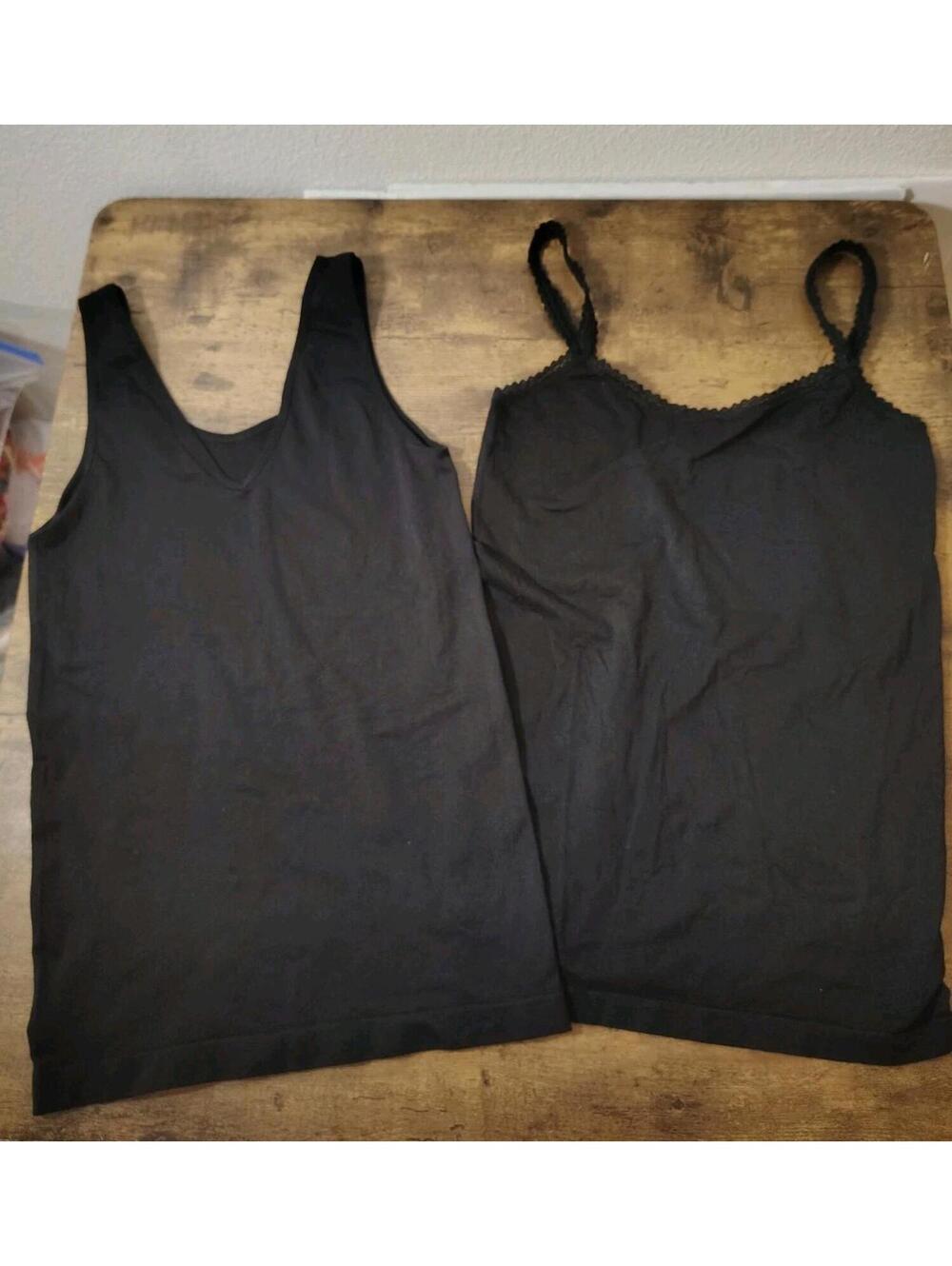Womens Bundle 2 Black Rib Knit Round Neck Pullover Tank Top Stretch Size M